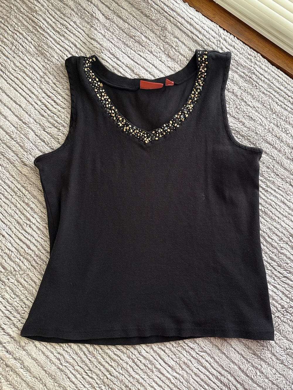 Nordstrom Black Beaded Tank Top Size Large Boho Summer Fairy